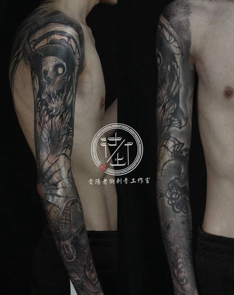 暗黑纹身图片_手臂欧美写实暗黑纹身图案
