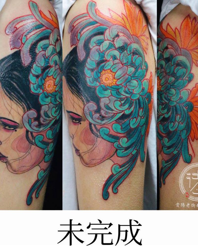 女头纹身图片_手臂New School女头纹身图案