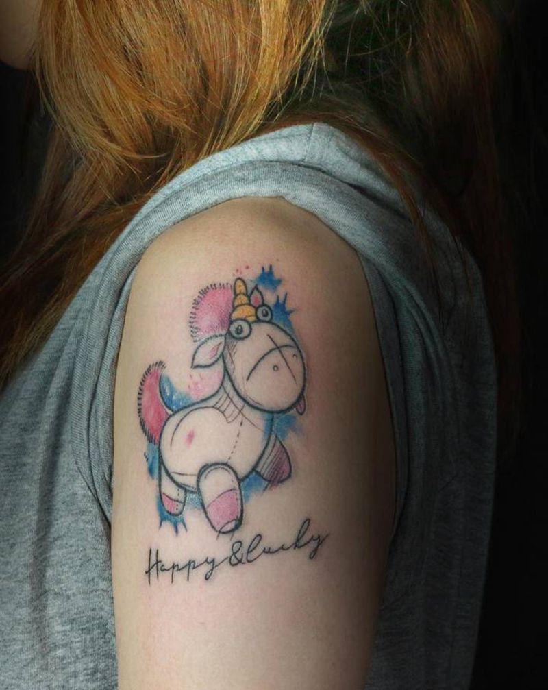 独角兽纹身图片_手臂水彩独角兽纹身图案