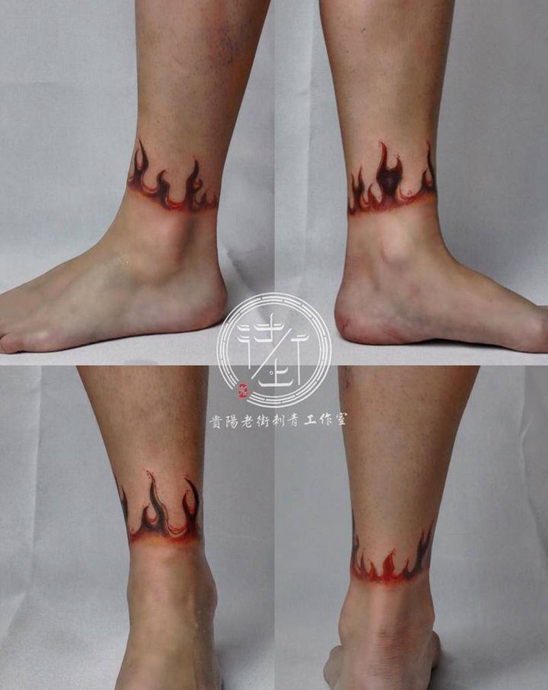 火焰遮盖纹身图片_脚部水彩遮盖火焰纹身图案