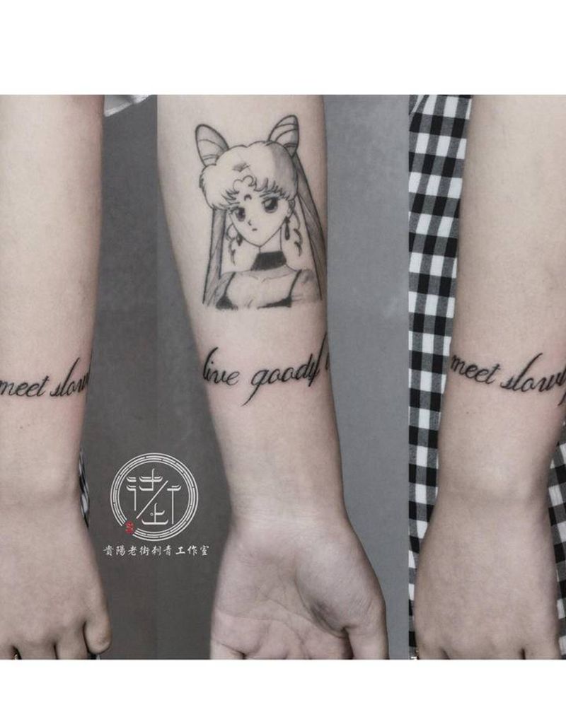 美少女战士纹身图片_手臂几何美少女纹身图案