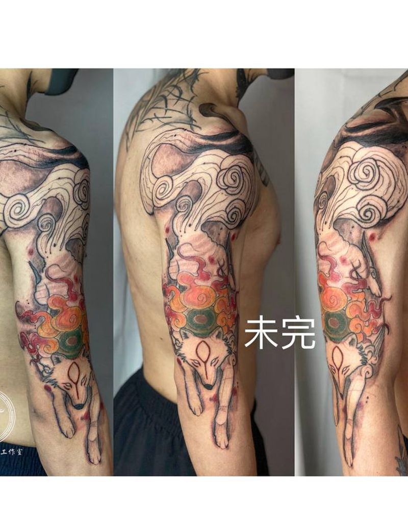 九尾狐纹身图片_水彩狐狸纹身图案