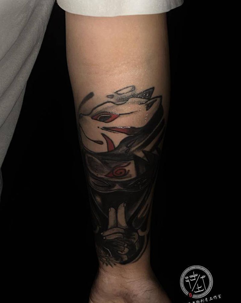 卡卡西纹身图片_手臂新传统New School火影忍者纹身图案