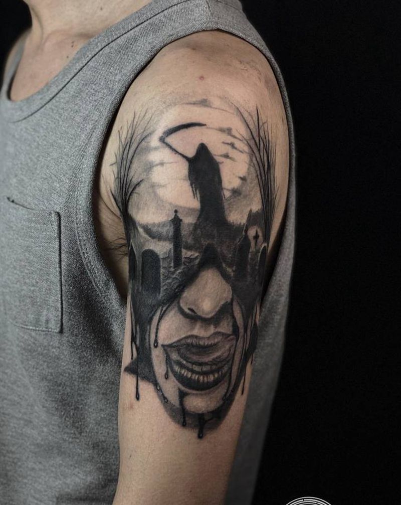 死神纹身图片_手臂欧美写实死神纹身图案