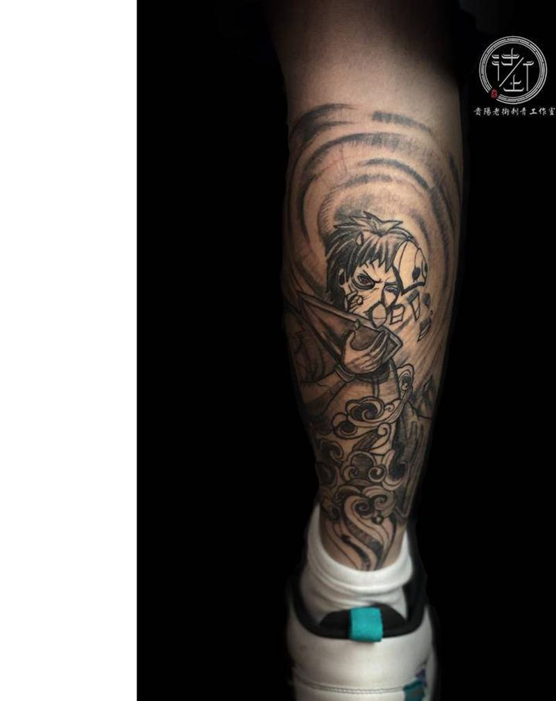 火影忍者（带土）  By：翔子纹身图片_腿部欧美写实点刺火影忍者纹身图案
