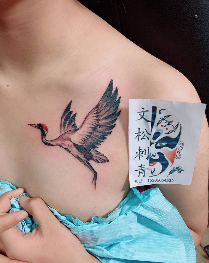 仙鹤纹身图片_胸部纹身图案