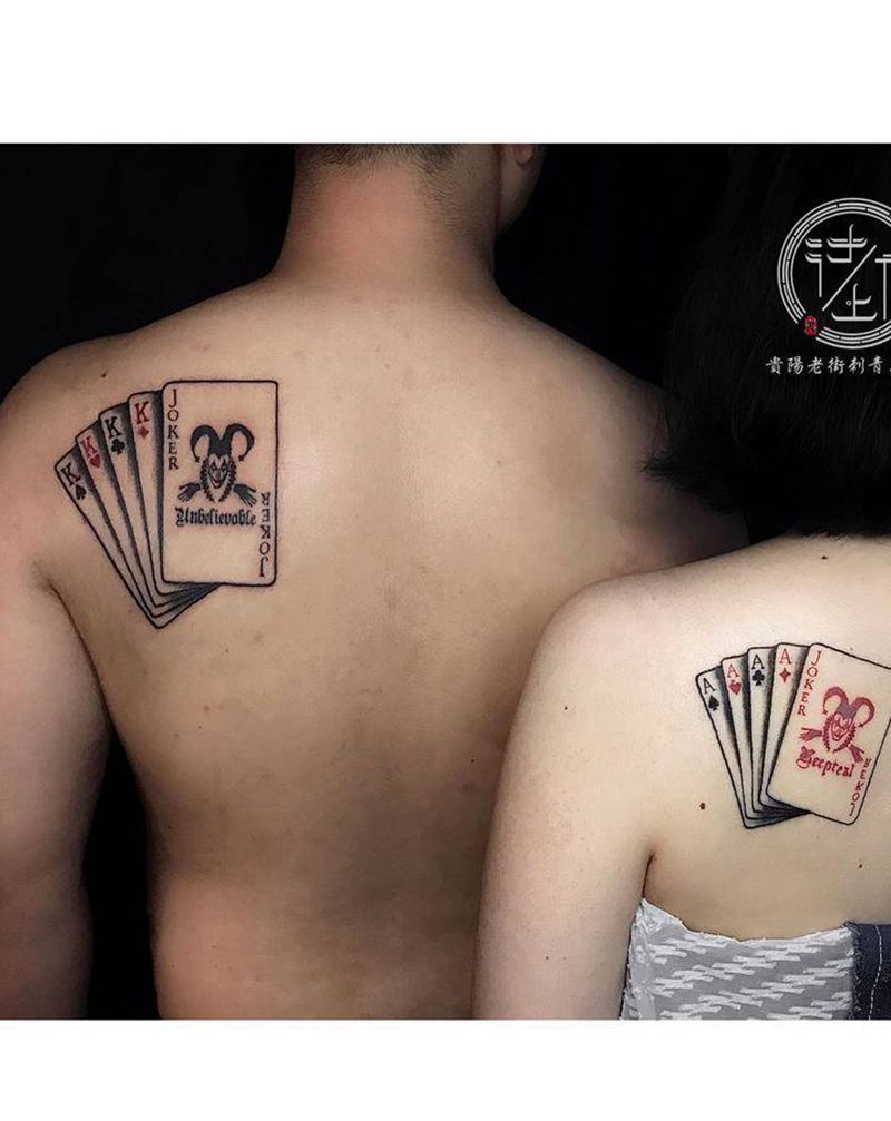 扑克牌纹身图片_背部情侣纹身图案