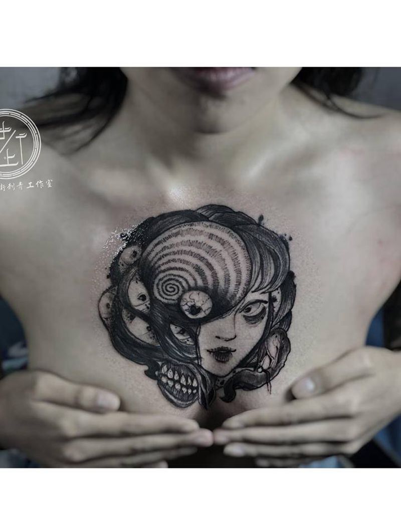 暗黑纹身图片_胸部欧美写实暗黑纹身图案