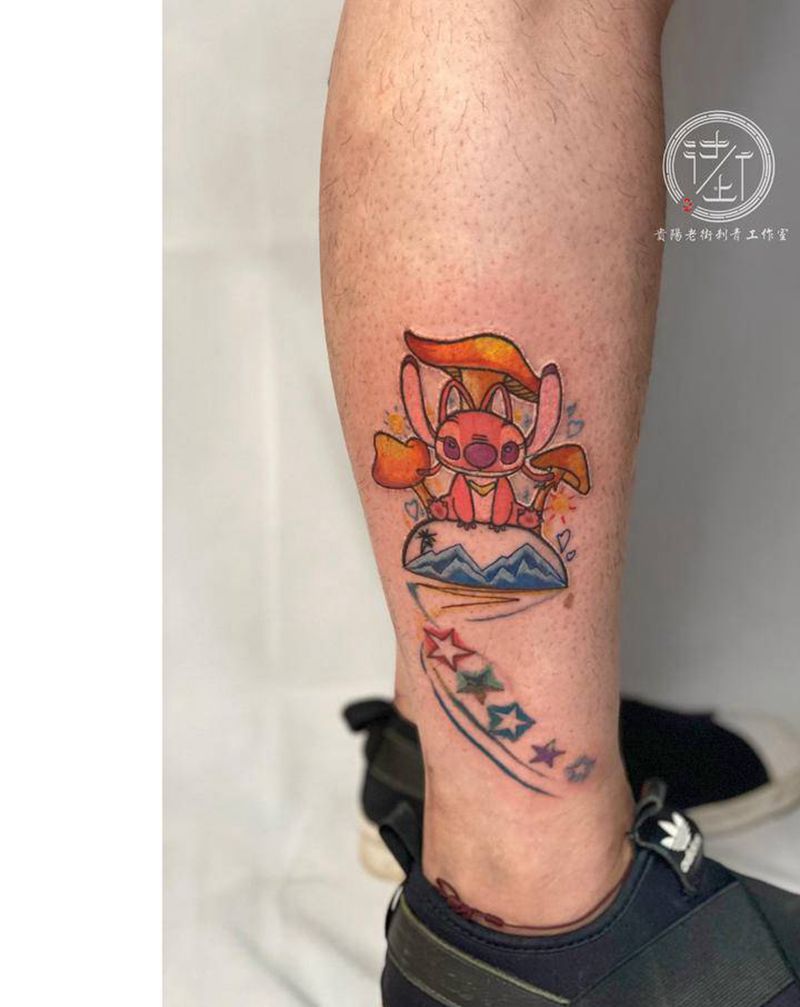 修改旧图纹身图片_脚部Old School史迪仔纹身图案