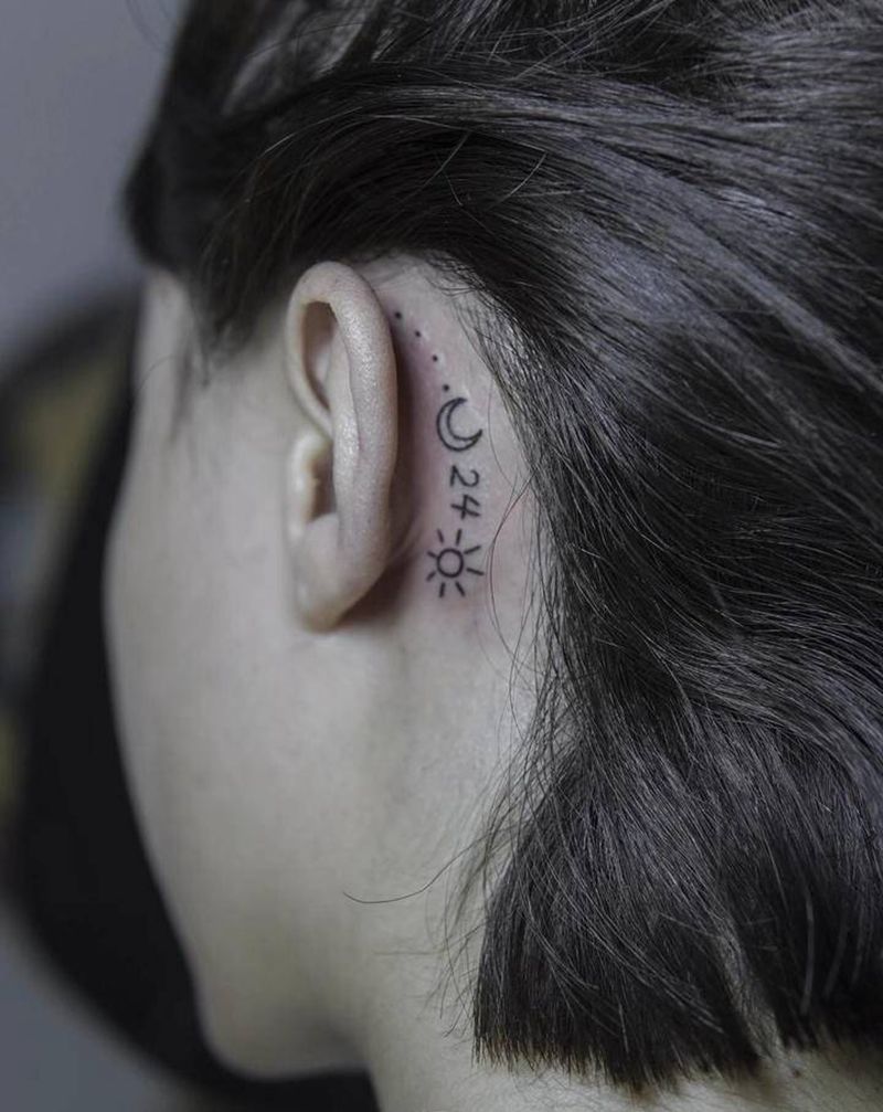 耳后小清新纹身图片_颈部纹身图案