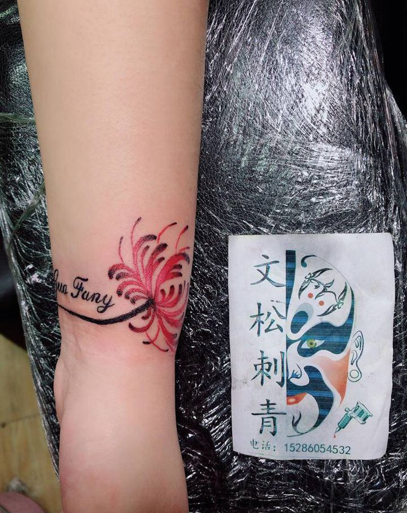 彼岸花,手腕刀疤纹身图片_手部纹身图案