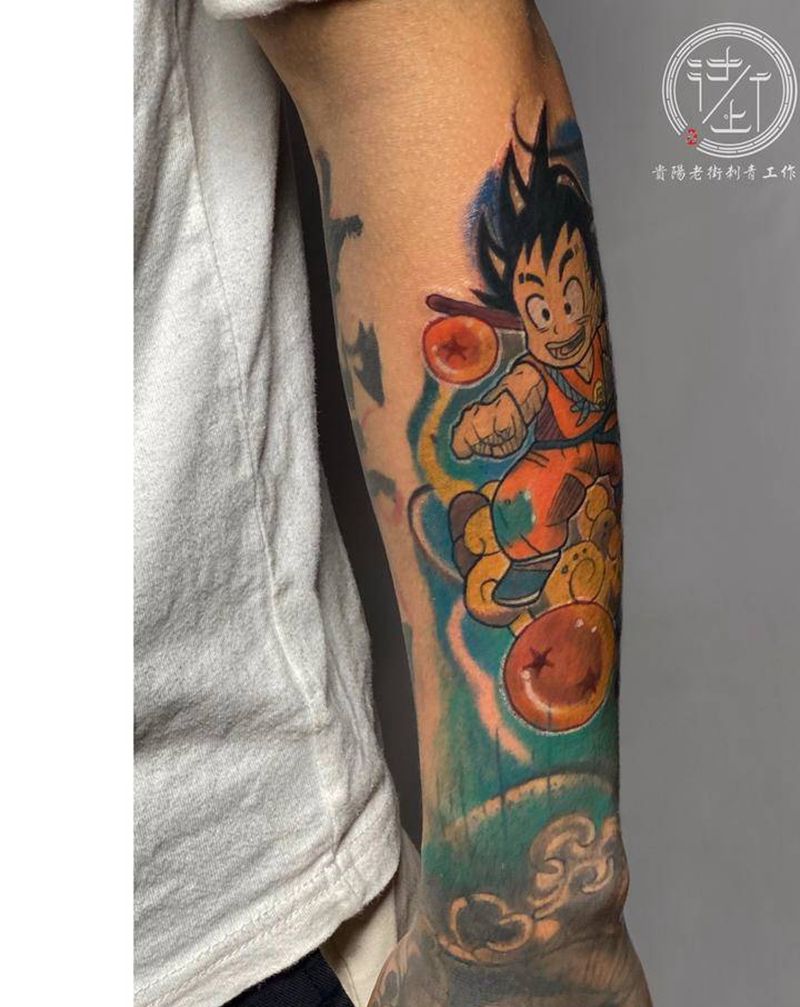 七龙珠纹身图片_手臂New School七龙珠孙悟空纹身图案