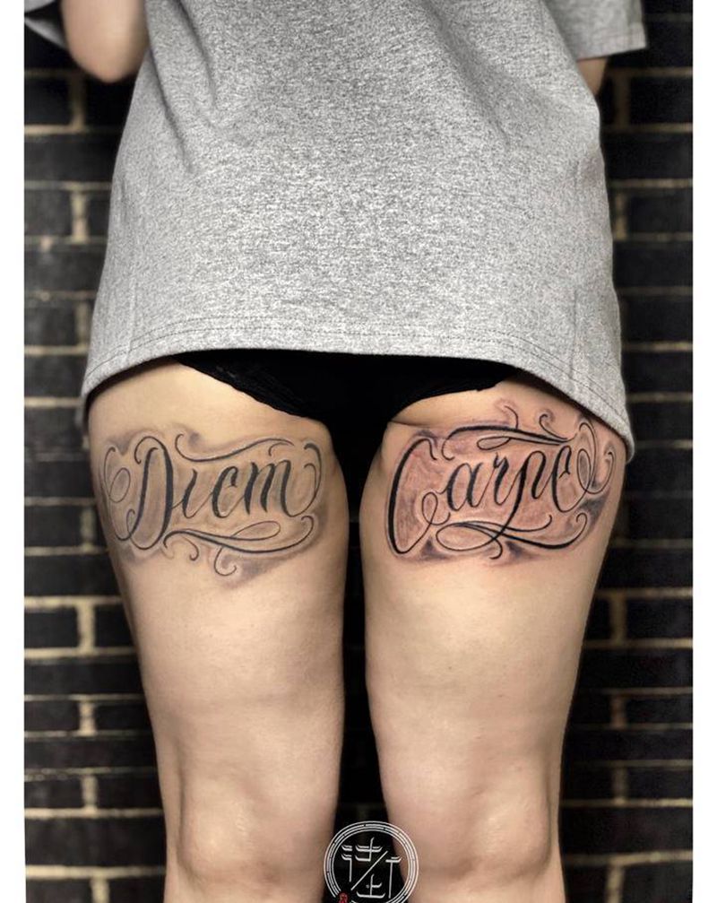 花体字纹身图片_臀部花体字屁股纹身图案