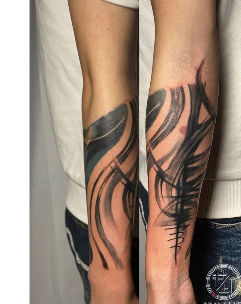 水墨遮盖纹身图片_手臂水墨遮盖纹身图案