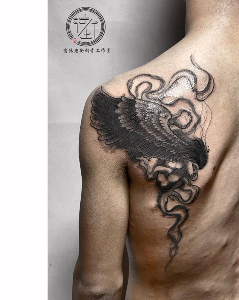 天使纹身图片_背部欧美写实天使纹身图案