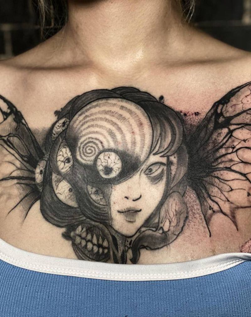 未完成纹身图片_胸部欧美写实花胸纹身图案