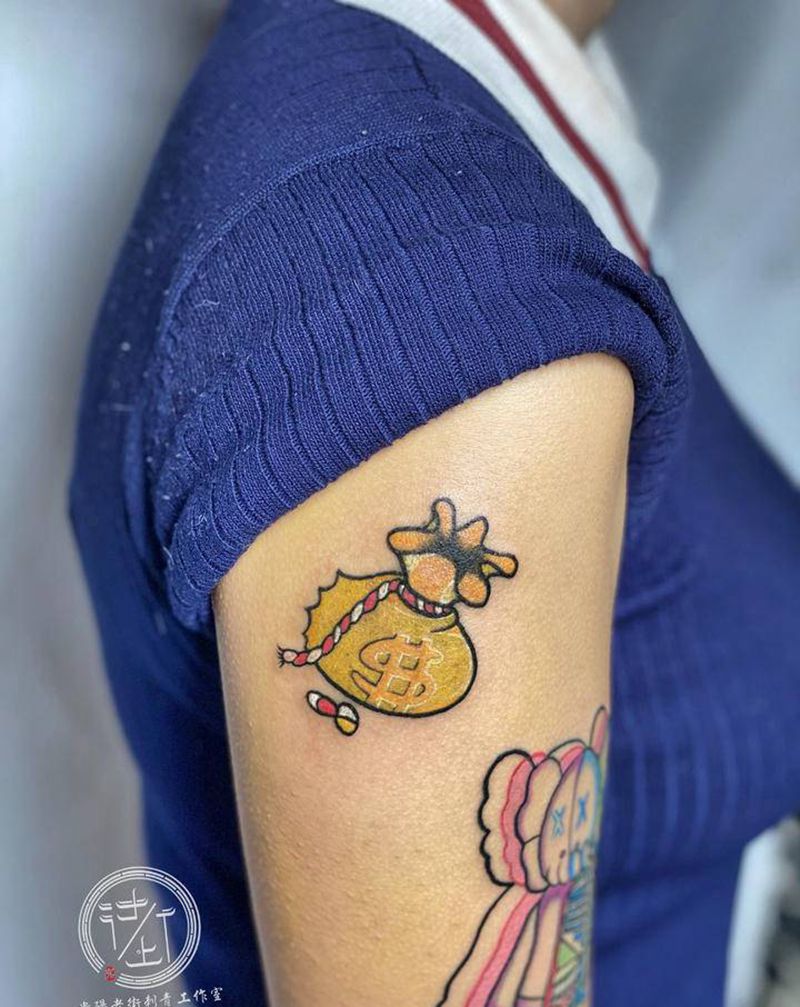 钱袋纹身图片_手臂New School钱袋纹身图案