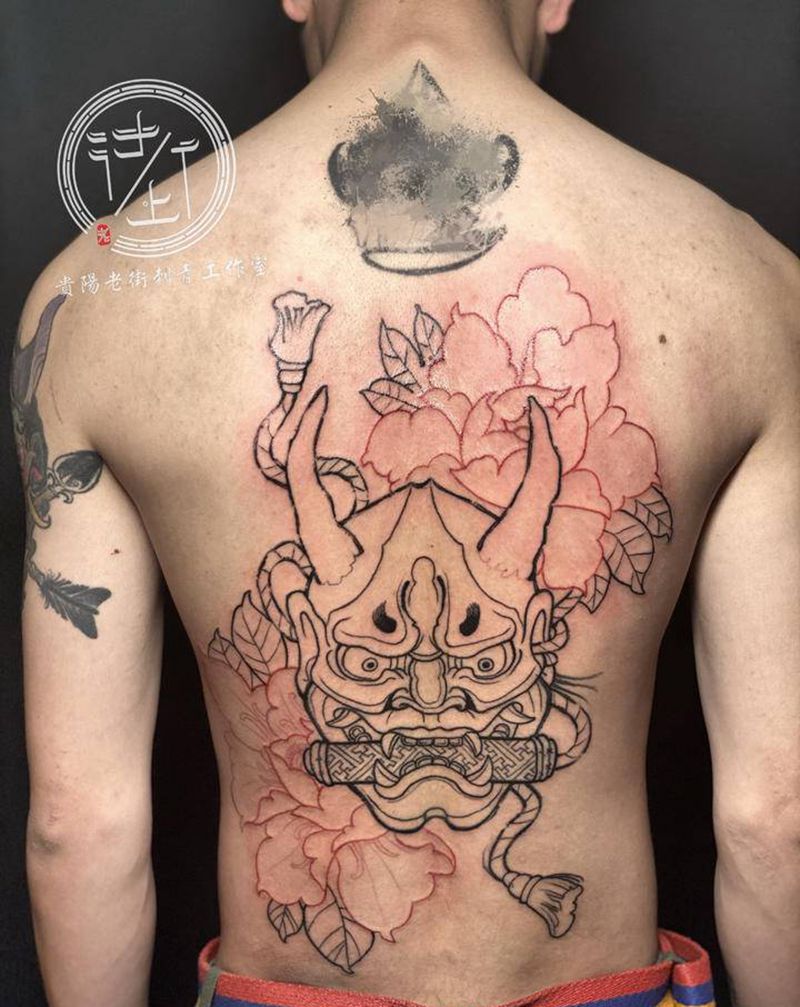 般若线条完成纹身图片_背部New School新传统般若纹身图案