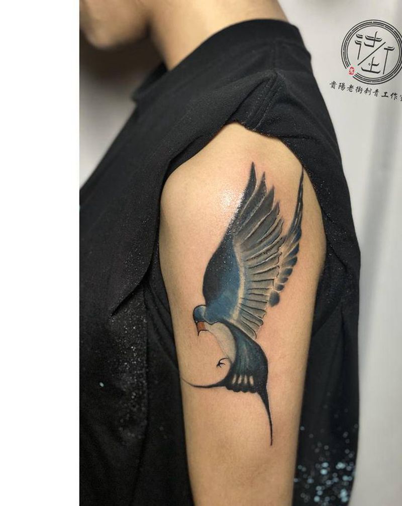 燕子纹身图片_手臂水墨燕子纹身图案