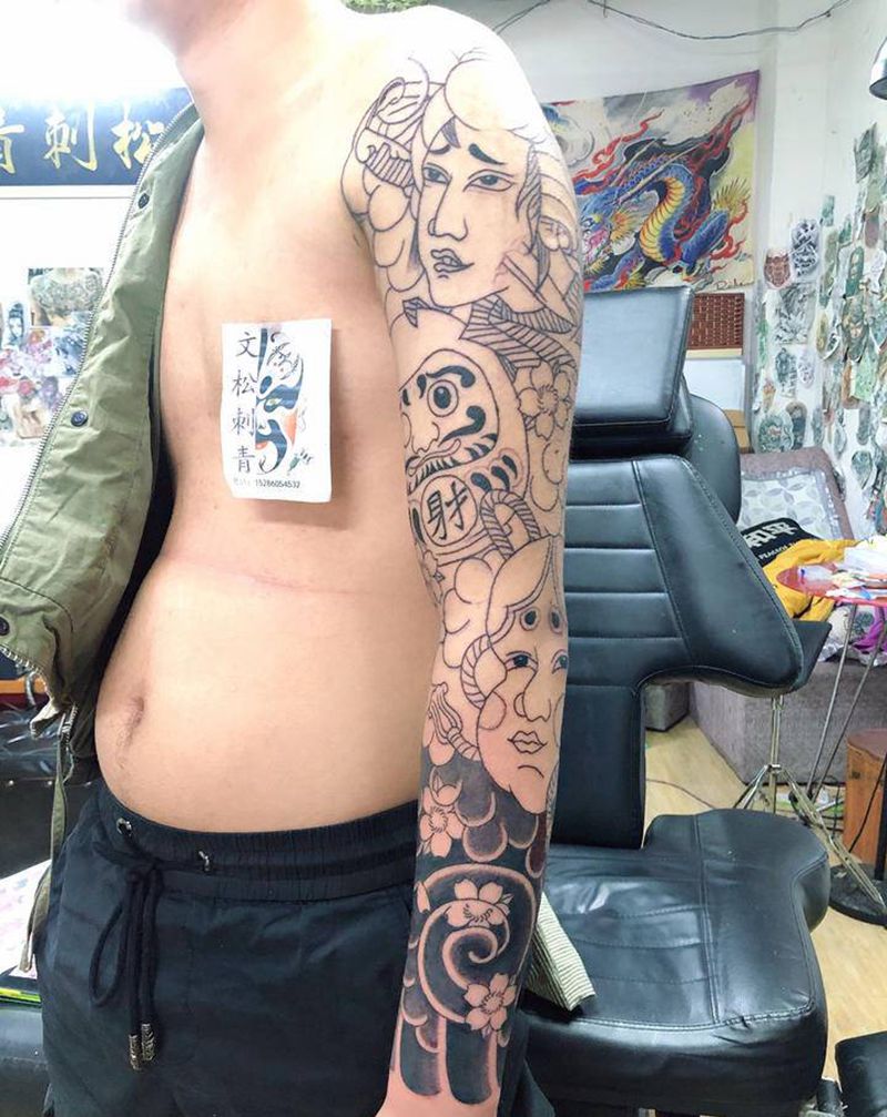 花臂未完纹身图片_手臂纹身图案