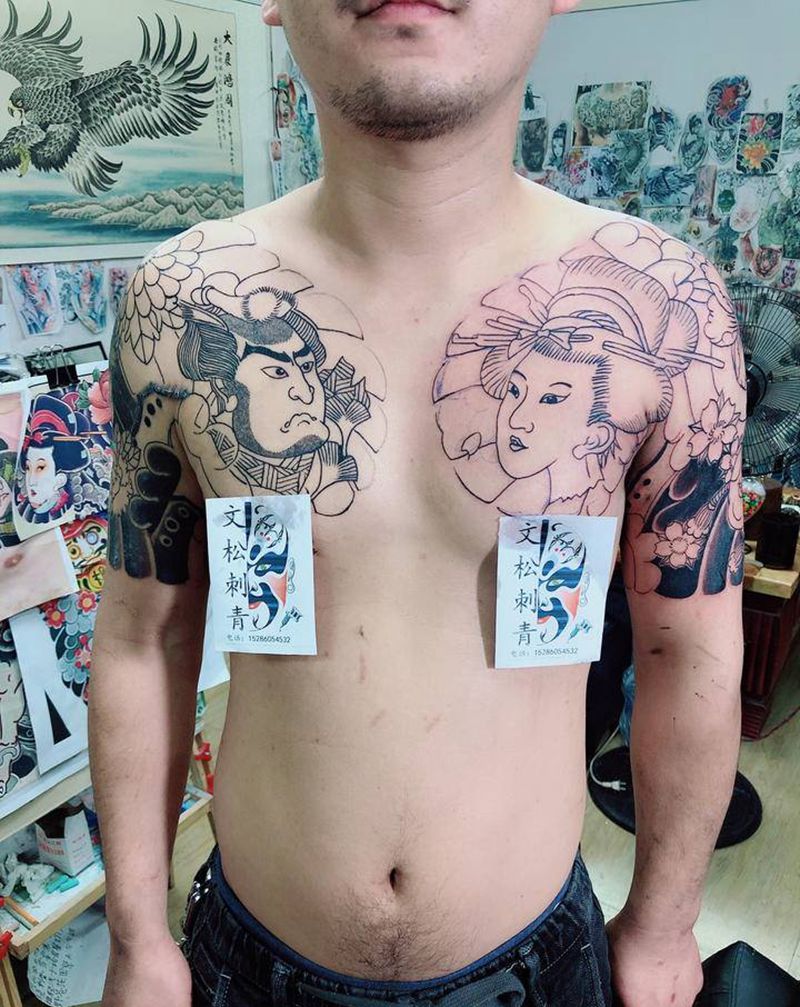 半甲分4次,共耗时11小时左右纹身图片_胸部纹身图案