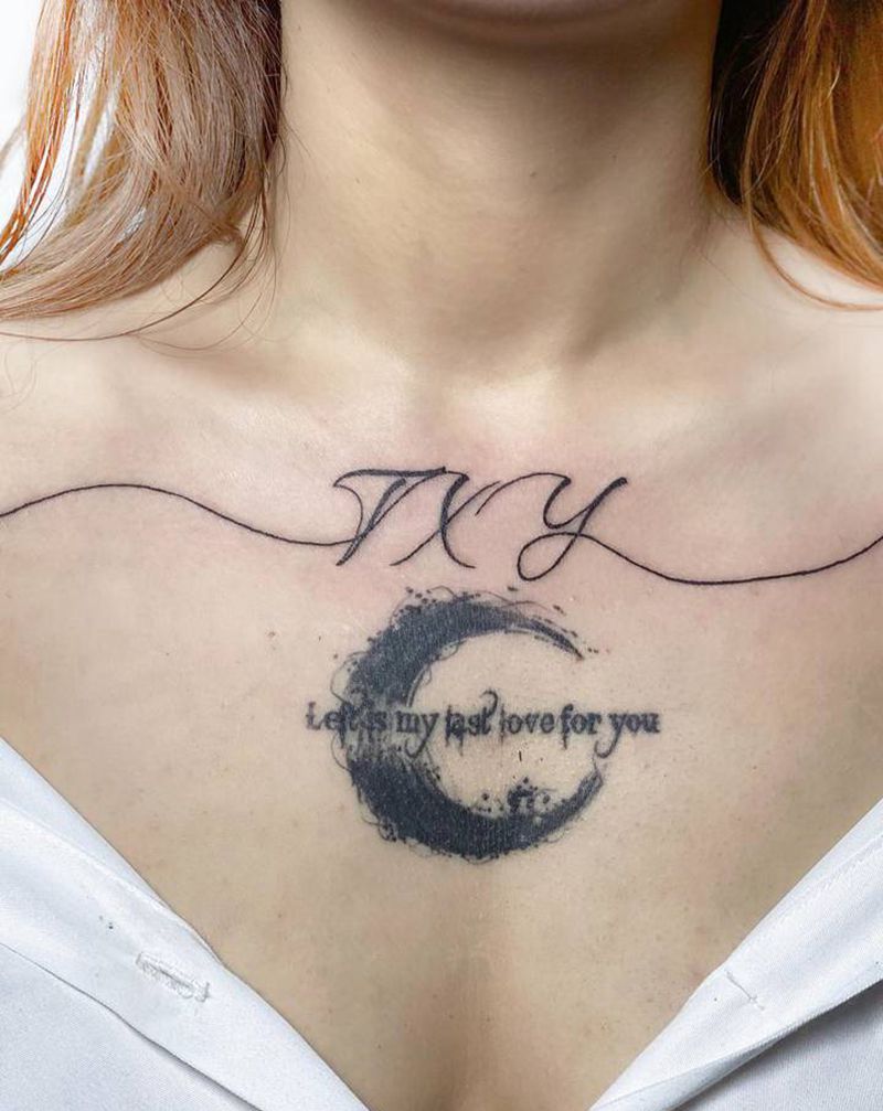 小英文纹身图片_胸部几何英文纹身图案