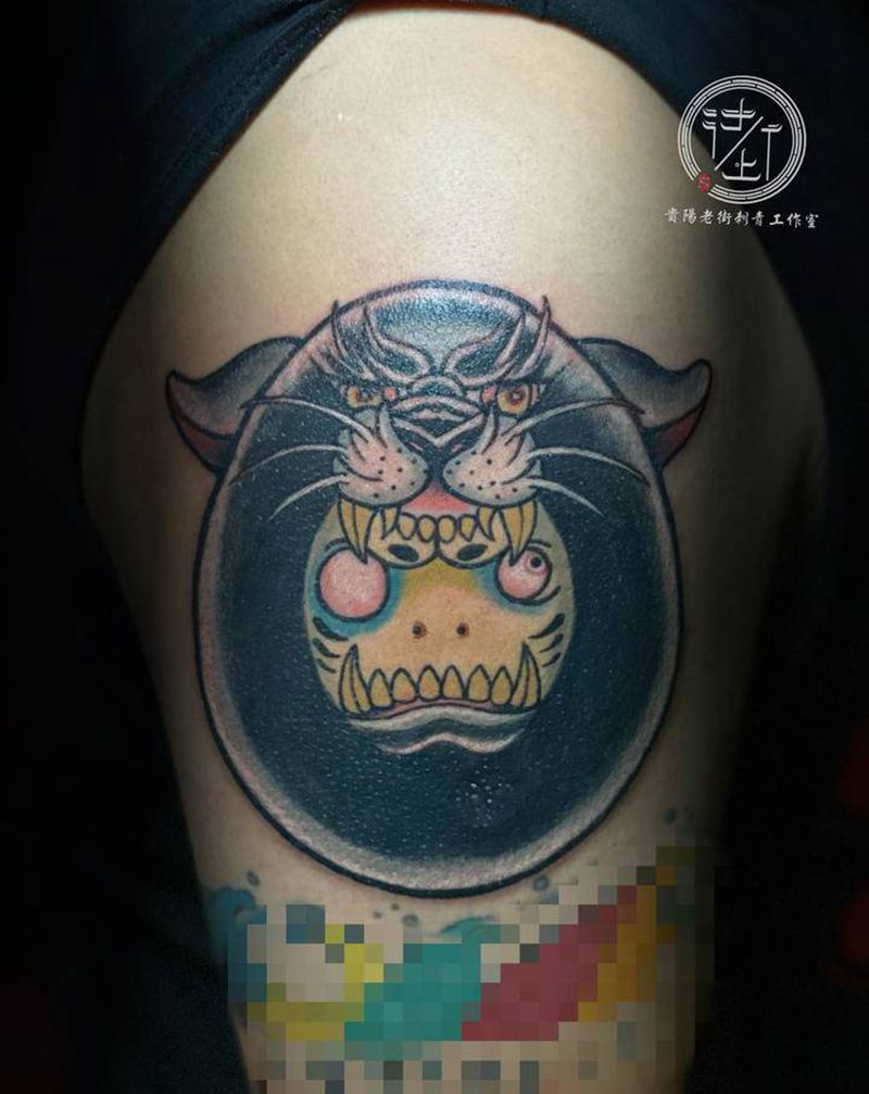 达摩蛋纹身图片_手臂New School达摩蛋纹身图案