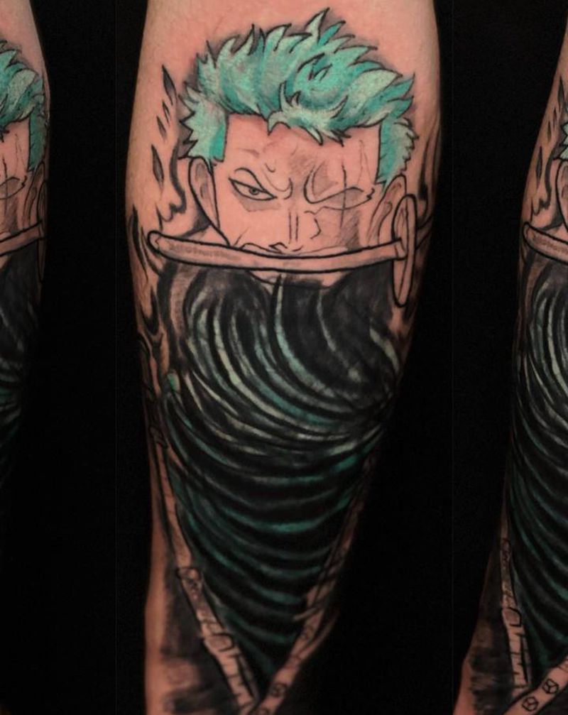 索隆纹身图片_手臂水彩海贼王索隆遮盖纹身图案