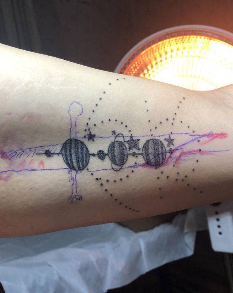 遮盖修改 失败纹身纹身图片_手臂点刺几何修改纹身图案