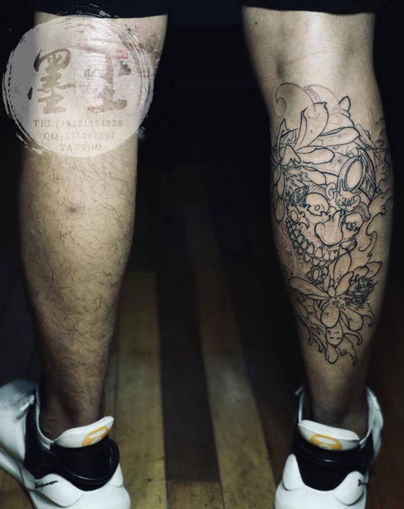 嘎巴拉 未完成纹身图片_腿部新传统纹身图案