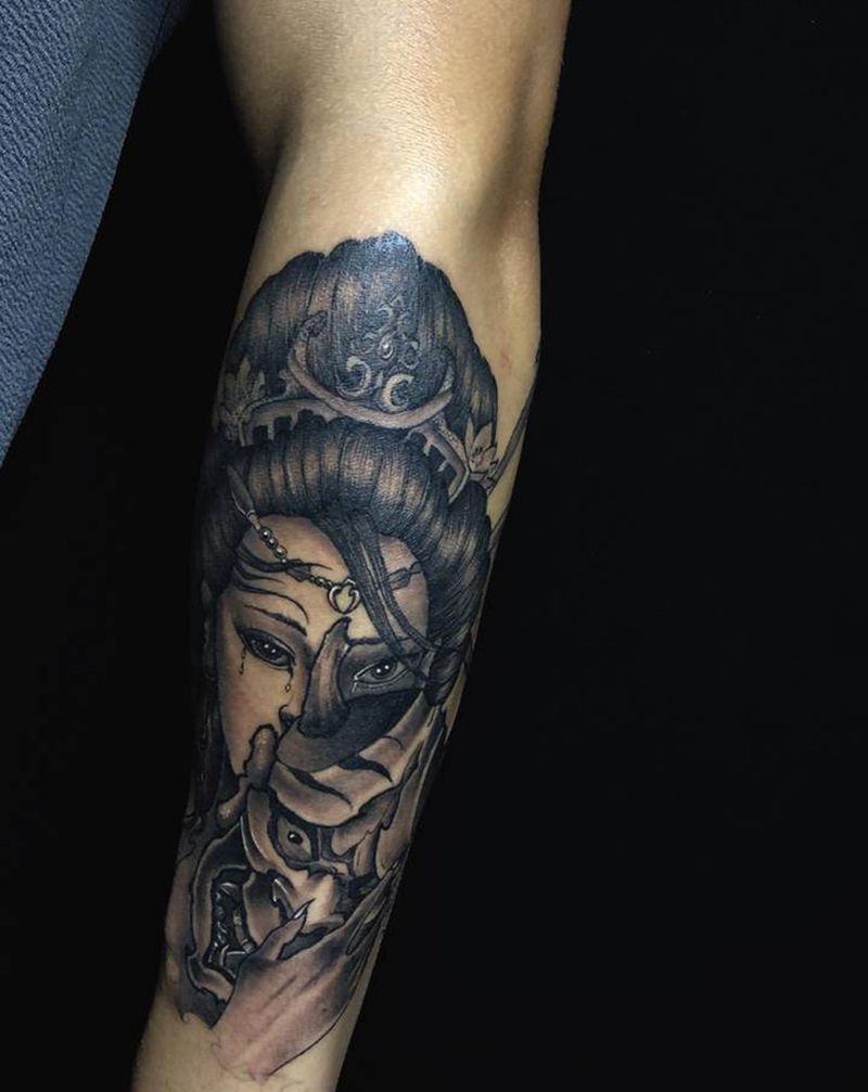 艺妓纹身图片_手臂新传统艺妓纹身图案