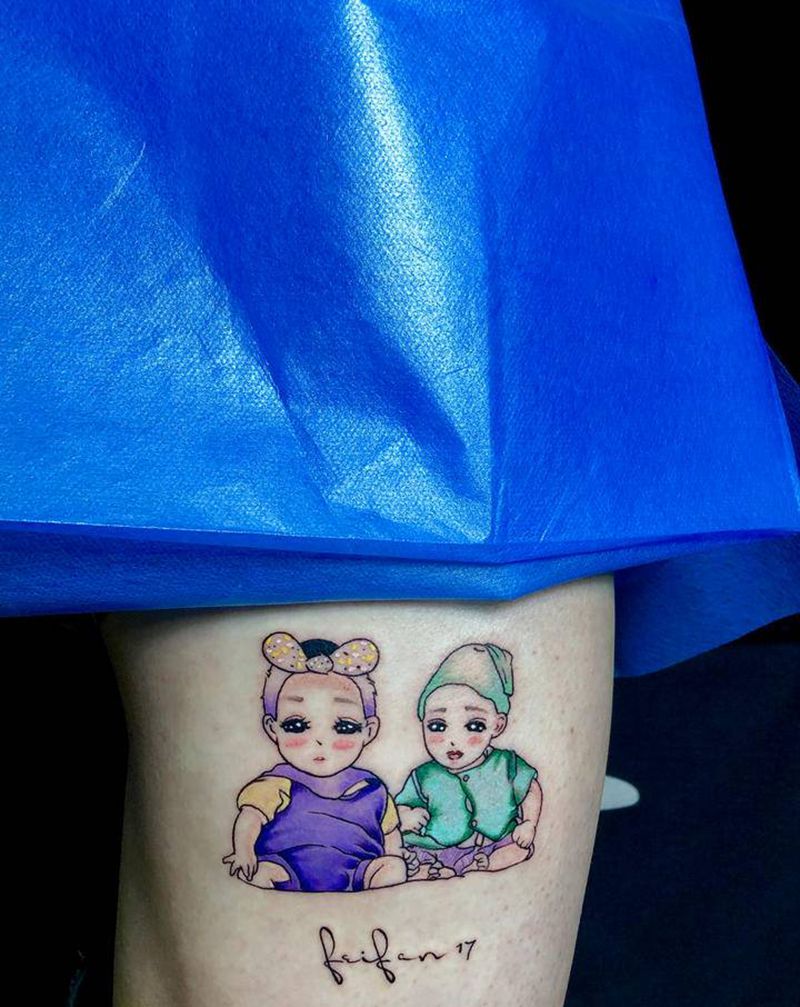 子女的漫画形象纹身图片_腿部漫画纹身图案