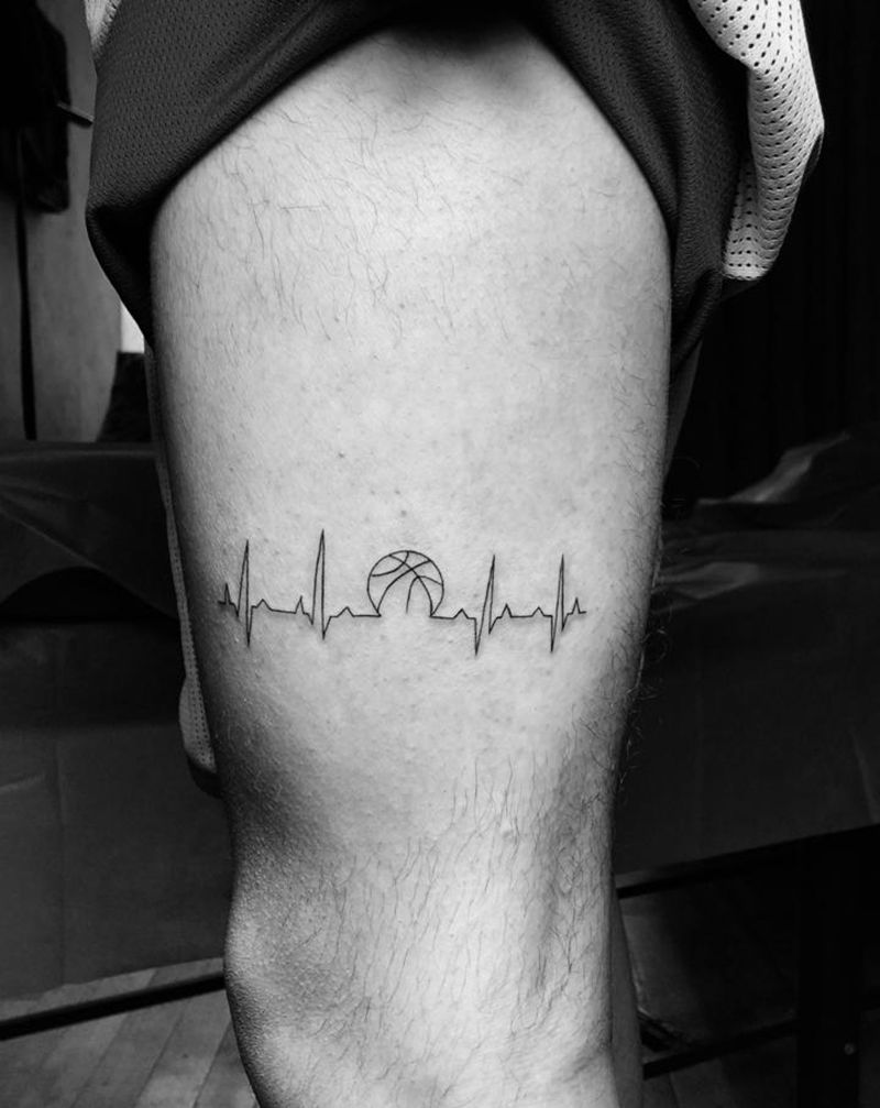 心电图纹身图片_腿部几何小清新纹身图案