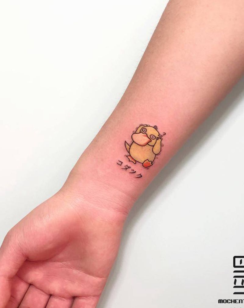 可达鸭纹身图片_手臂水彩动漫可达鸭神奇宝贝纹身图案