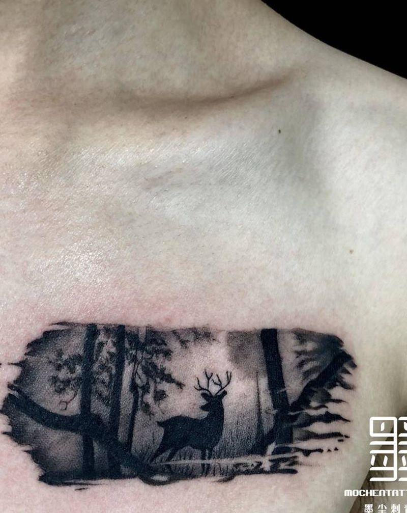 林深时见鹿纹身图片_胸部欧美写实鹿纹身图案