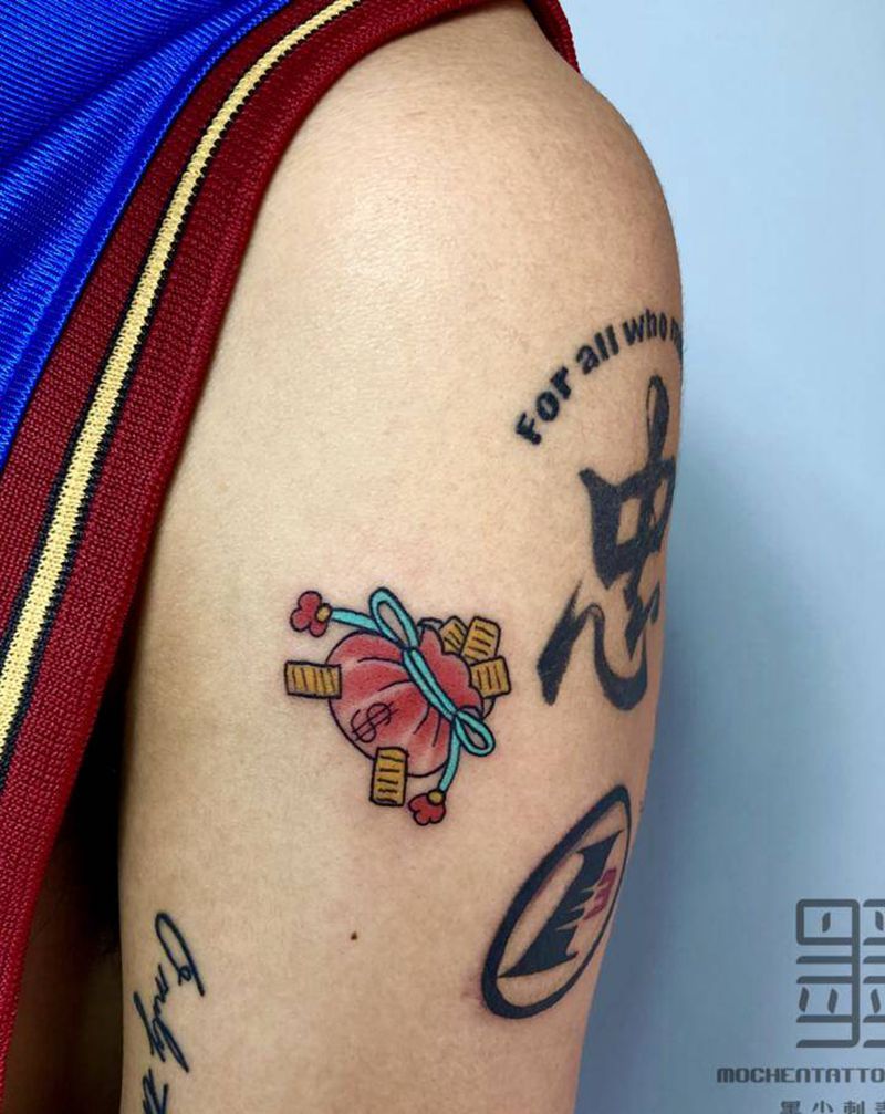 钱袋纹身图片_手臂New School钱袋纹身图案