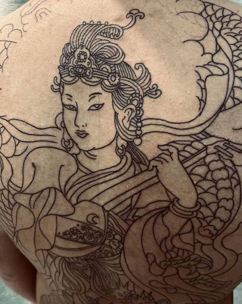 观音满背/第一阶段纹身图片_背部老传统观音纹身图案