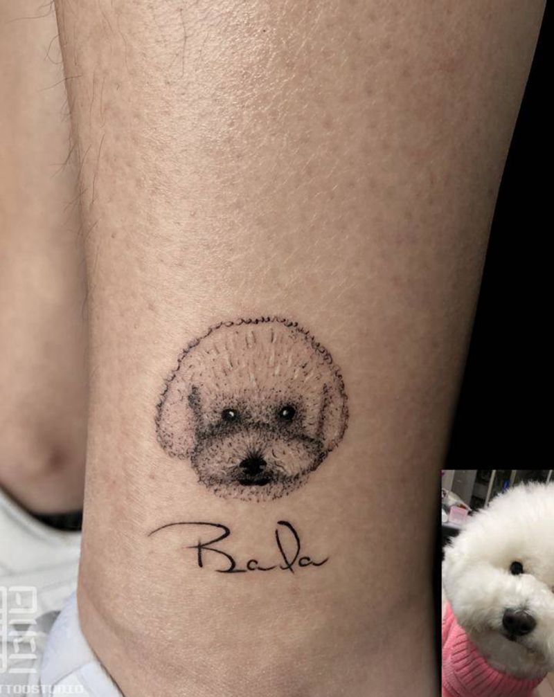 比熊纹身图片_脚部狗狗比熊纹身图案