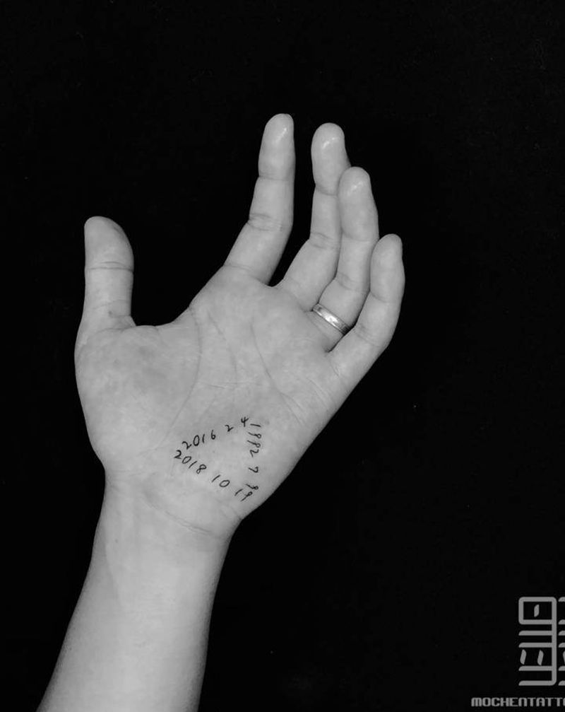 疤痕掩饰纹身图片_手部花体字几何纹身图案