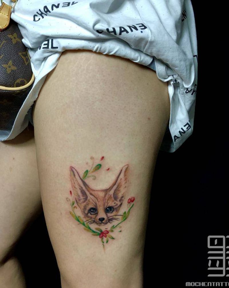 徒弟作品纹身图片_腿部水彩猫纹身图案