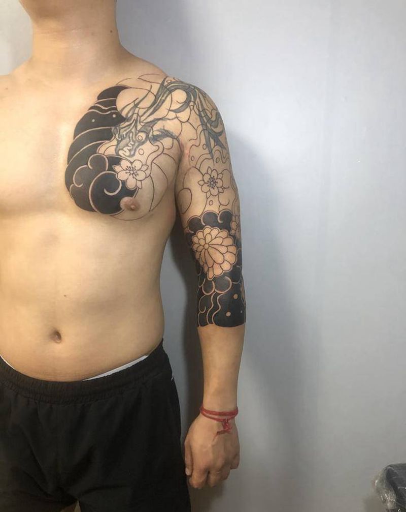 老传统遮盖未完成纹身图片_手臂胸部老传统遮盖纹身图案