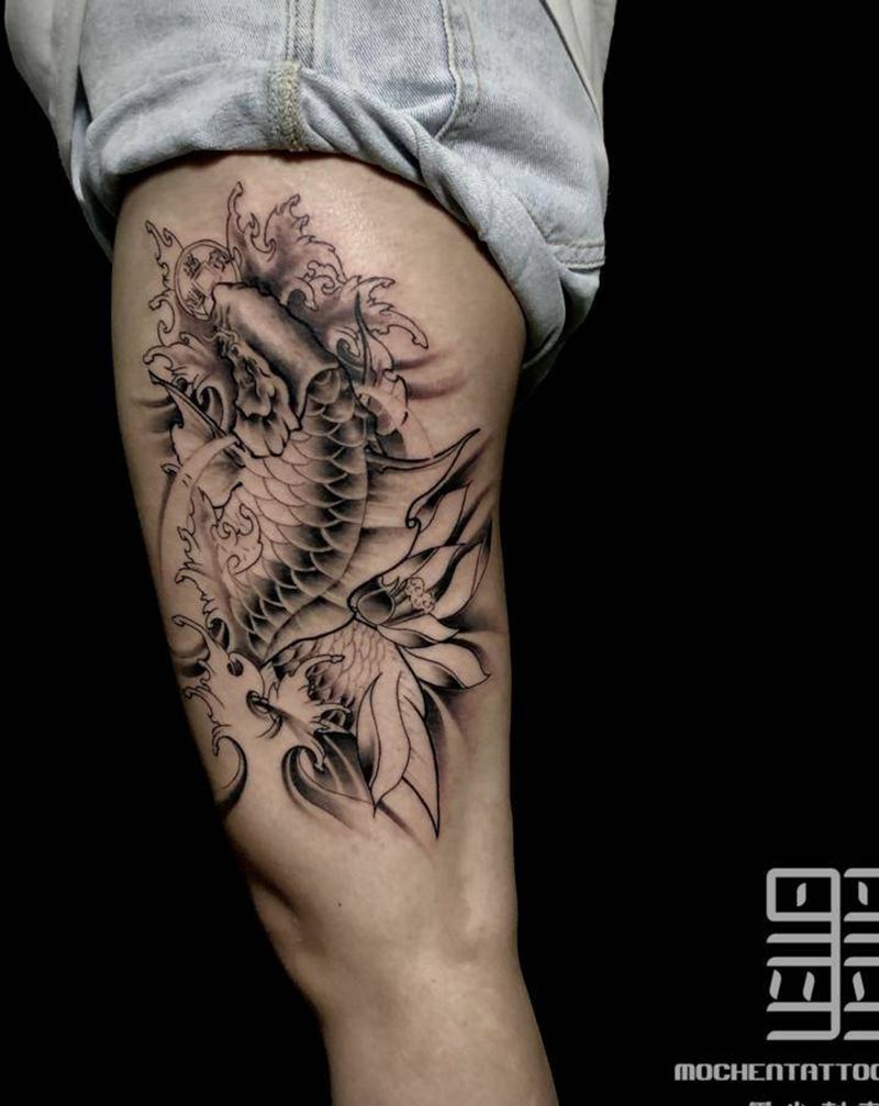 未完成纹身图片_腿部新传统纹身图案