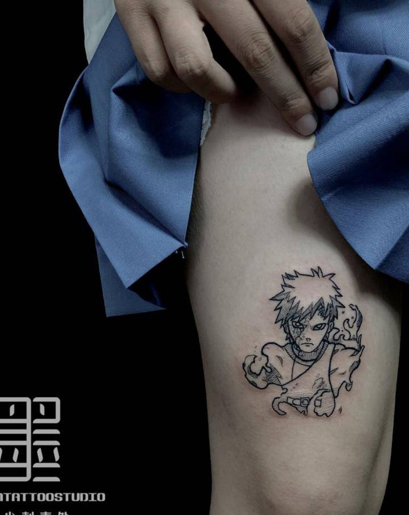 我爱罗纹身图片_腿部新传统火影忍者纹身图案