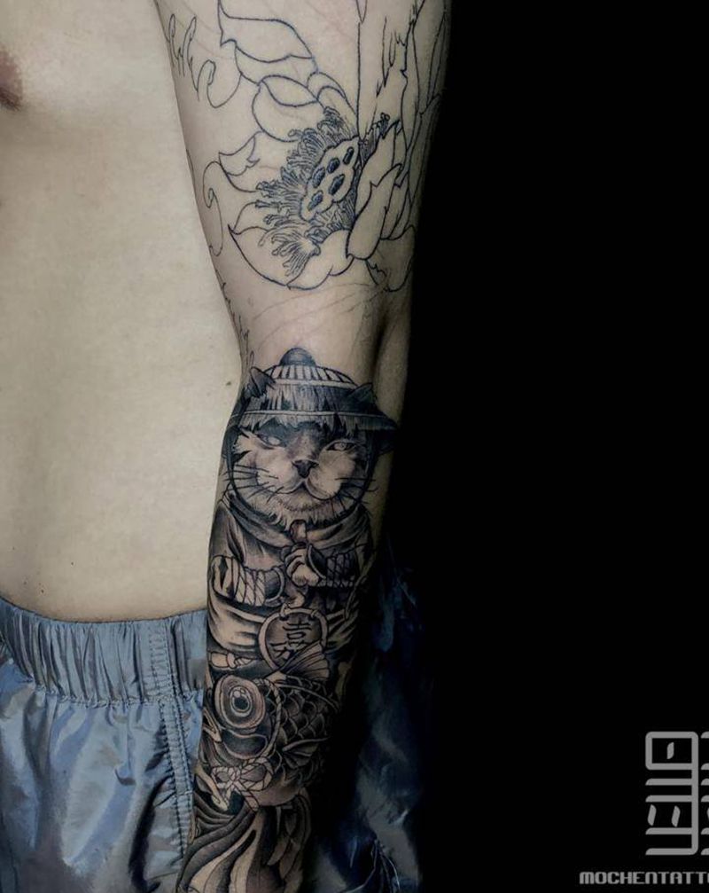 猫武士纹身图片_手臂新传统纹身图案