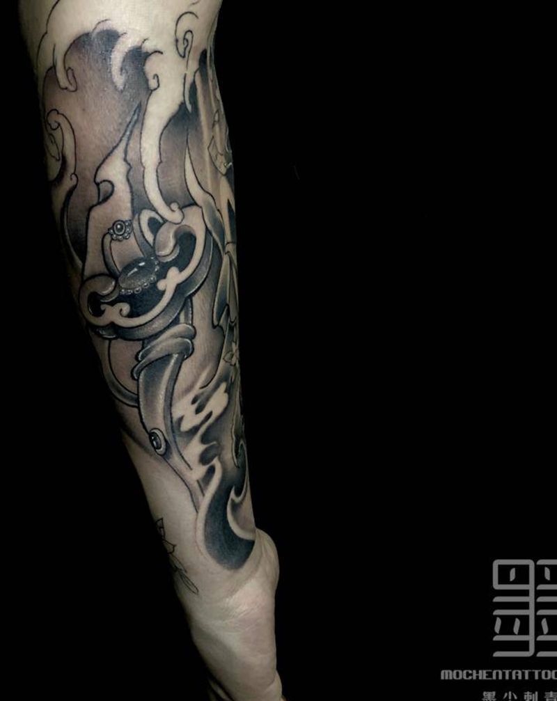 一把如意纹身图片_手臂新传统纹身图案