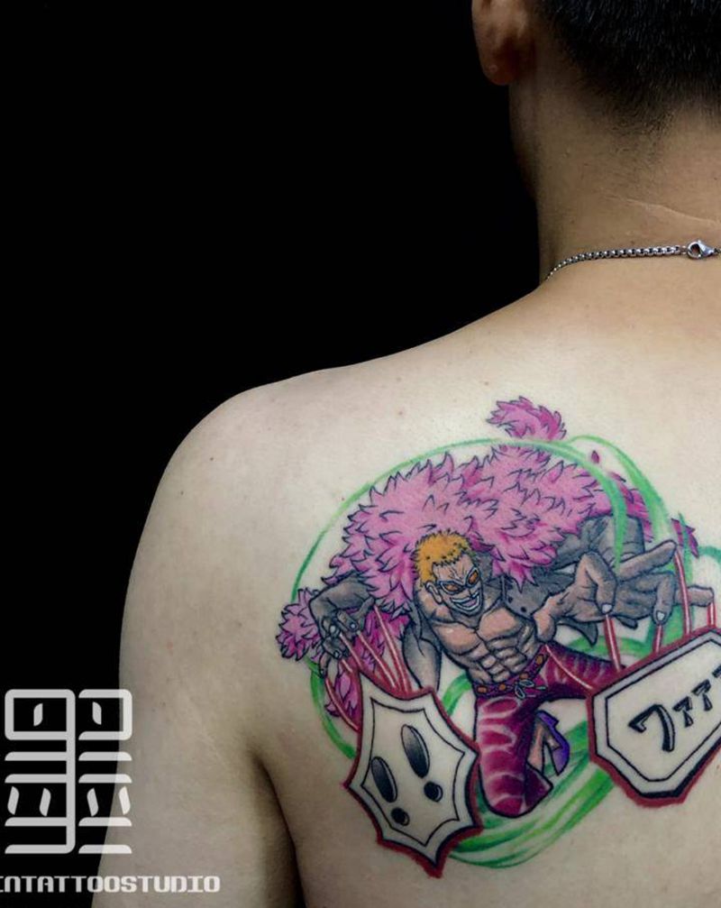 海贼王   唐吉诃德纹身图片_背部新传统New School海贼王动漫new school纹身图案