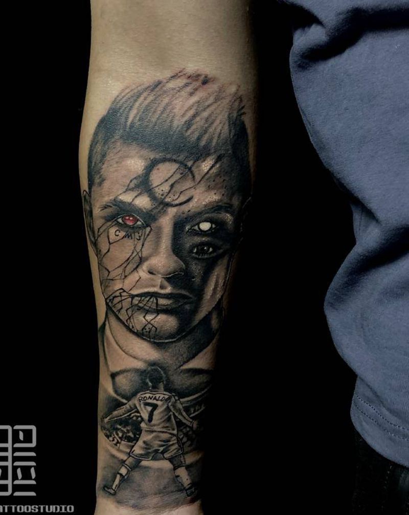 C罗纹身图片_手臂欧美写实暗黑原创纹身图案