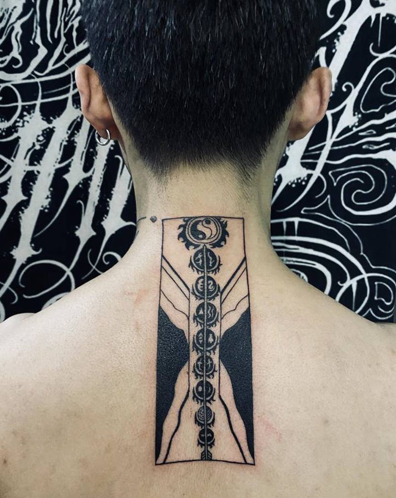 后裔 图腾纹身图片_颈部背部图腾后裔神话传说中国纹身图案