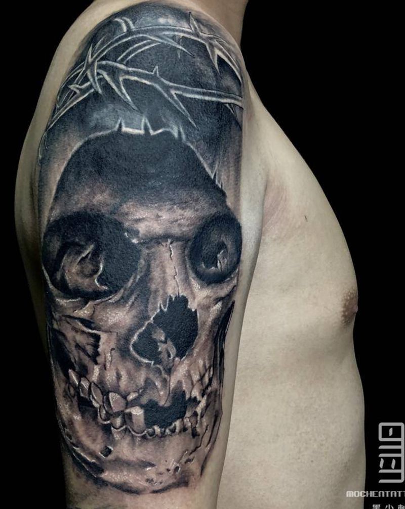 写实骷髅  遮盖作品纹身图片_手臂欧美写实纹身图案