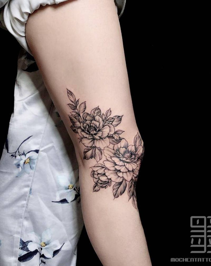 疤痕遮盖 素花纹身图片_腿部点刺素花纹身图案